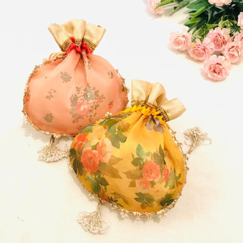 customize floral organza potli set of 10 pieces for give away gifts